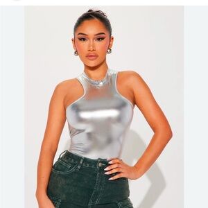 Silver metallic body suit FASHION NOVA